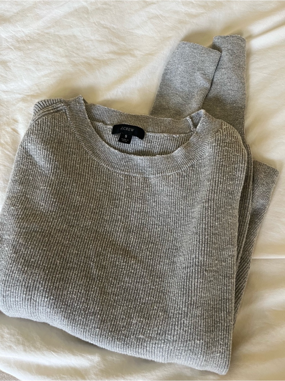 J. Crew Light Gray Ribbed Crewneck Sweater